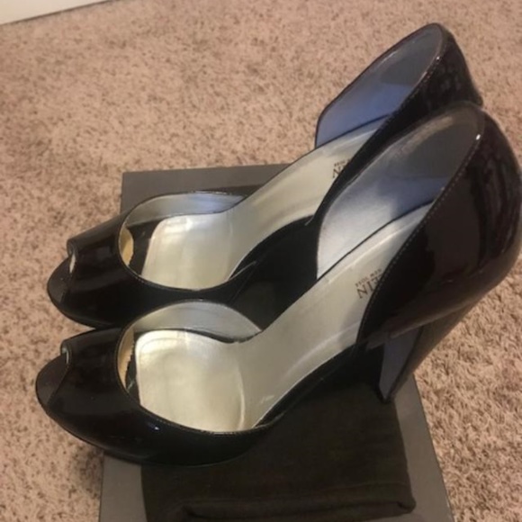 Anne Klein Chocolat Patent Leather Peep Toe Pumps - Picture 1 of 4